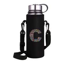 1pc 550-1500ML Sports Water Bottle Case Insulated Bag Initial Letters A-Z Printing Crossbody Cup Protector Sleeve With Strap Adjustable Carrier For Mug Bottle Holder - Black - View 21