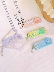 5 pièces/set (style aléatoire) Ensemble pliable de peigne et miroir de voyage, miroir compact pliable créatif de bande dessinée et peigne pour étudiants, ensemble de miroir de maquillage pliable mignon et peigne portable, mini peigne, petit miroir de maquillage pliable portable, peigne de massage, convient pour les voyages extérieurs et l'utilisation à la maison, unisexe - Multicolore - Voir 10