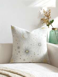 1pc Cream White (No Insert) Star & Moon Pattern Cushion Cover, Modern Comfortable Chenille + Golden Thread Jacquard, Ramadan Holiday Decor Pillow Cover, Suitable For Daily Home Decor, Sofa, Bed, Bedroom, Ramadan Holiday Decor, All Season - Creamy White - View 8