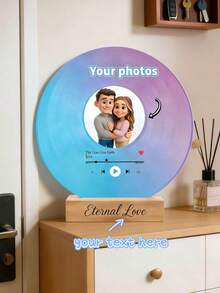 Vintage Cartoon Style Custom Photo & Text Vinyl Record Ornament - Personalized Retro Fake Vinyl Art Decor, Unique Romantic Keepsake Gift For Boyfriend Girlfriend, Perfect Birthday Valentine's Day Anniversary Present For Couple Friend, Customizable Nostalgic Hanging Ornament - Multicolor - View 2