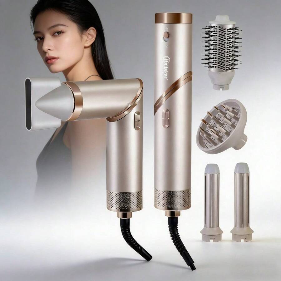 HATTEKER Portable Professional Ionic Hair Dryer High Speed Rotating Brush With 4 Interchangeable Attachments For Styling Drying Curly Hair Comb Design Smooth - View 1
