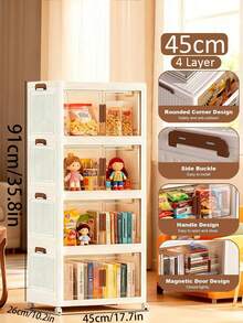 2/3/4/5 Layers    Collapsible Storage Bins With Lids, Folding Storage Box For Home, Kitchen And Office,Stackable Closet Organizer With Wheels, With Doors Cube Storage Containers - White - View 2