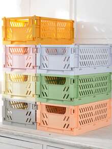 Caja de almacenamiento de plástico plegable para uso doméstico, organizador de escritorio multifuncional y apilable para papelería, cintas, cosméticos, cesta plegable, caja de almacenamiento colorida para el hogar y la oficina - Ver 4