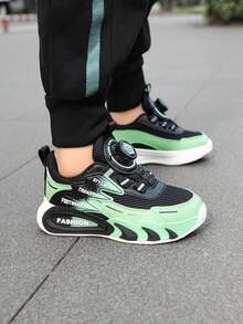 1 Pair Kids Sports Shoes, Boys/Girls Athletic Sneakers, Breathable Mesh + PU Upper, Rotary Buckle Closure, Suitable For Boys/Girls, PU Leather, All Season, Back To School, Lightweight, Easy To Wear - 綠色 - 查看 11