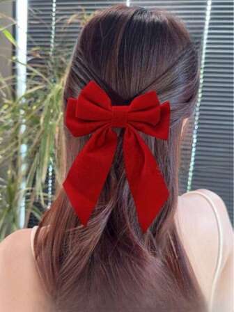 1pc Fashionable Large Red Bow Hair Clip, Elegant Hair Accessory For Girls And Women, Suitable For Daily Wear And Christmas
