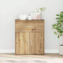 Buffet vidaXL en chêne, fabrication artisanale, 60 x 31 x 70 cm, bois d'ingénierie - Tabac - Voir 2