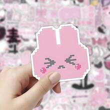 103 PCS Y2K Pink Anime Stickers, Sweet Edgy Dark Kawaii With Hearts, Cartoon Characters & Japanese Text, Aesthetic Vinyl Decals For Journal, Skateboard, Tech Devices Decor - Pink - View 3
