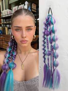 1pc Synthetic Ponytail Extension Corlorful Bubble Braid Long Lantern Braided Ponytail With Hair Tie Straight Hairpieces - Multicolor - View 12