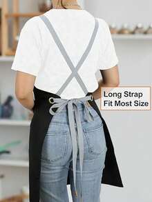 Chef Aprons For Men And Women, Large Pockets, Cotton Canvas Cross Back Adjustable Cooking Kitchen Work Waterproof Bib Apron Black,  Japanese Style Work Apron For Office, Cafe, Restaurant, Kitchen, Kitchen Supplies - màu đen - Xem 6