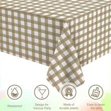 3 Pcs Khaki And White Checkered Tablecloth Decorations, Disposable Plastic Khaki Gingham Tablecloth Buffalo Plaid Table Cover For Ba By Shower Bridal Wedding Birthday Party Supplies,54 X 108 Inch,KhakiandWhite - 卡其色和白色 - 查看 4