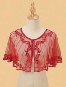 1pc Thin Shawl Cardigan Lace Sequin Overlay - Multicolor - View 3