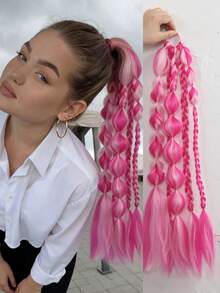 1pc Synthetic Ponytail Extension Corlorful Bubble Braid Long Lantern Braided Ponytail With Hair Tie Straight Hairpieces - Multicolor - View 11