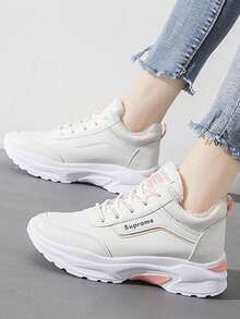 女士厚底显瘦休闲透气网面跑步鞋，2025秋冬新款，百搭时尚 - 粉色 - 查看 1