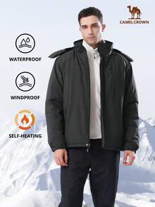 CAMEL CROWN Men's Waterproof Warm Ski Jacket With Detachable Hood, Fluffy Fleece Lining, Winter - Black - View 8