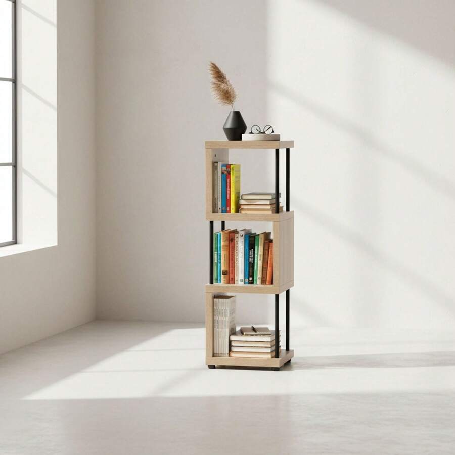 Ecommerc3 MOBLEKIT | 木質、金屬和竹製輔助置物架,無需螺絲即可組裝,多功能家具,不同層數,可用於收納書籍、鞋子和家居裝飾品 - 免費送貨 ✅ 24/48 小時送達西班牙大陸 - 木金屬材質,3個立方體,尺寸為30*30*90厘米 - 查看 1