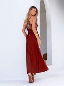Strapless Maxi Dress With Slit, Trilobal Knit - Chocolate Brown - View 3