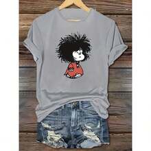 Women's Fashion With Mafalda Print, T-Shirts Made Of 100% Premium Cotton, Summer Fashion, Casual Everyday Style, Flattering T-Shirt Design. Place Your Order, Fast Delivery. - 灰色 - 查看 2
