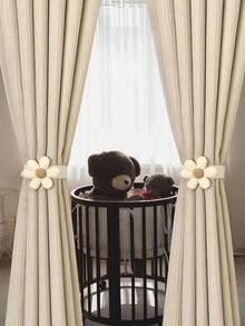 2个3D立体花卉儿童窗帘绑带，卡通可爱花朵窗帘扣，婴儿派对家居装饰礼品 - 米色 - 查看 7