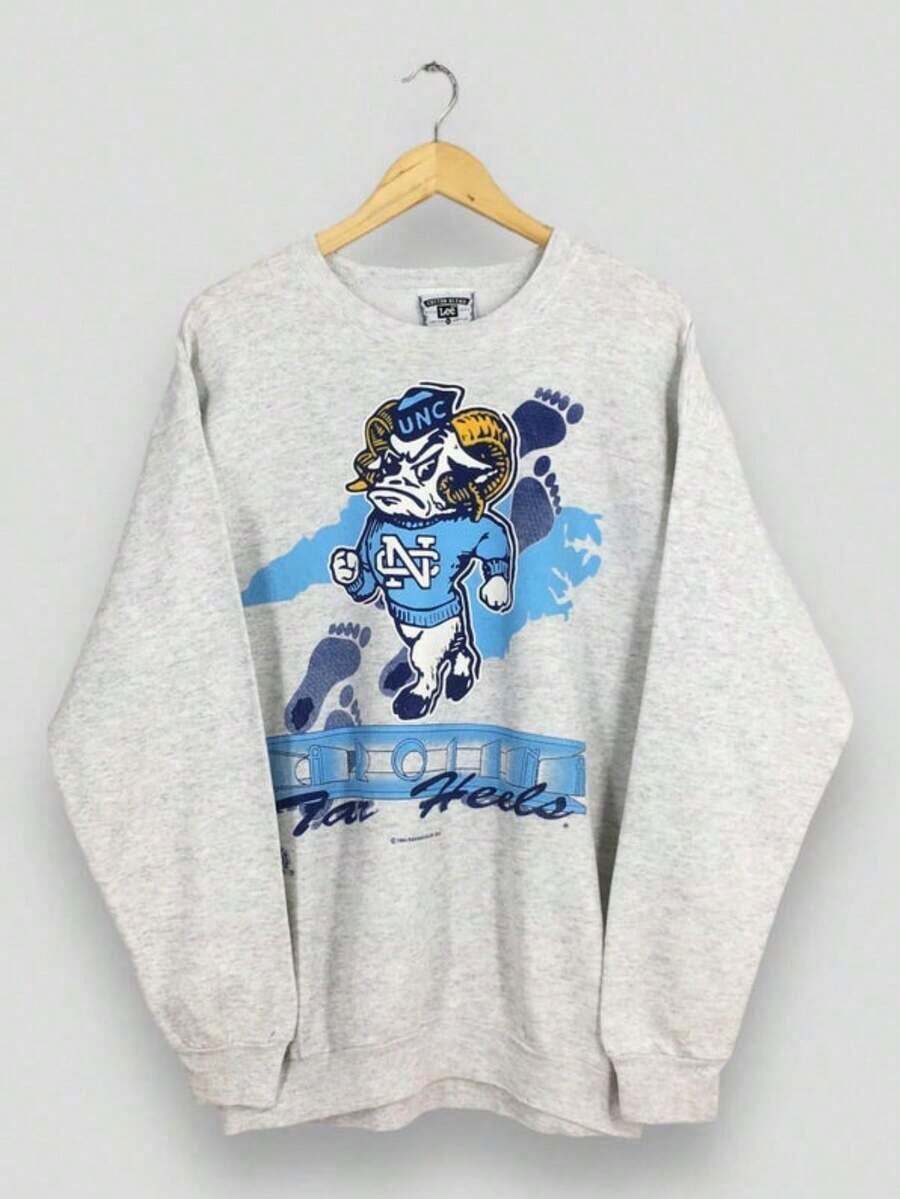 Vintage 90s North Carolina Tar Heels NCAA Sweatshirt UNC Tar Heels Football Printed Logo Crewneck University Of Carolina Sweater XL (2)Winter Clothes For Women - Màu Xám nhạt - Xem 1