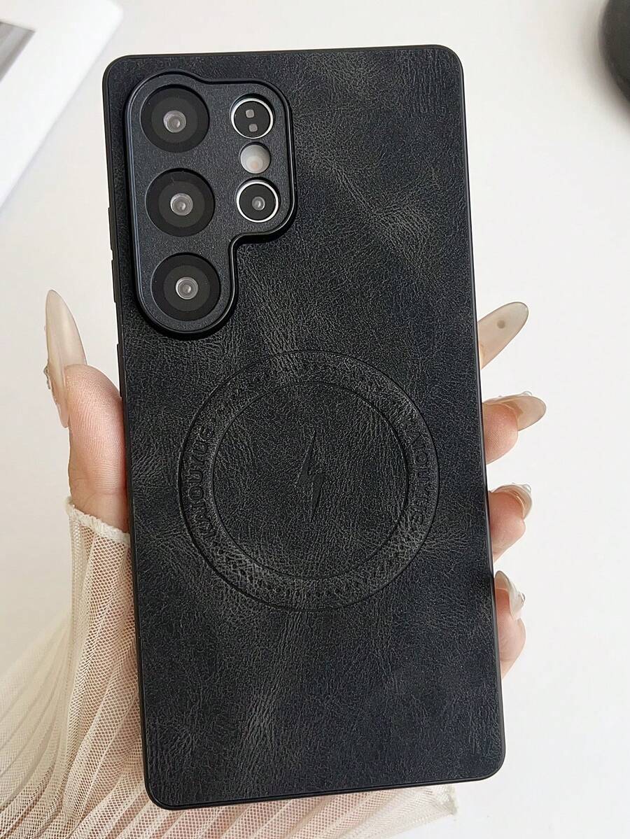 Luxury Lightning Magnetic Faux Leather Phone Case, Compatible With Samsung Galaxy S25 S24 S23 Ultra Plus, Shock-Proof Lens Protection Back Cover