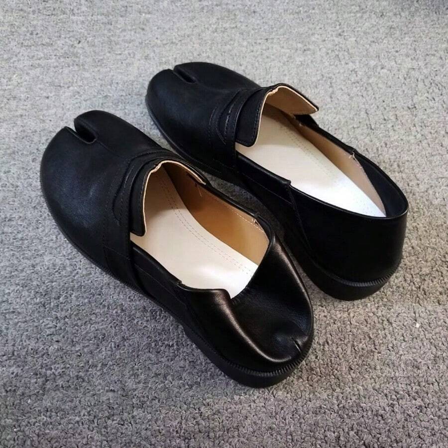 Split Toe Loafers British Style Patent Slip-On Slip-Off Casual Leather Shoes - Phần gót giày màu đen (hoàn thiện mờ) - Xem 1