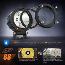 ASDNilight - Faros antiniebla ámbar LED para motocicletas 2 unidades 3 pulgadas redondos amarillos todoterreno luces de conducción EMC integradas con kit de arnés de cableado DT de 18 AWG - 2 luces blancas - Ver 3