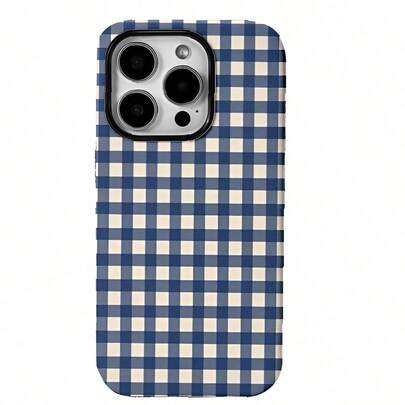 GIIPPA White Blue Plaid Pattern Fashion Blue & White Plaid Pattern 2-In-1 Matte Finish Phone Case Spring Easter Gift