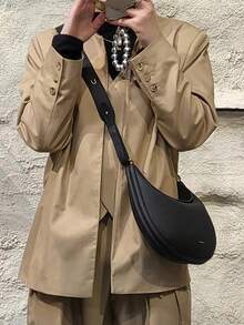 Original China Brand Songmont Shoulder Bag Half Moon Bag New Women's Personalized Design Casual Solid Color Simple Shoulder Bag Fashionable Armrest Handbag - 黑色 - 查看 7