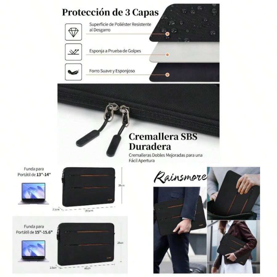 Funda Laptop 15 - 15.6 Pulgadas Impermeable Funda para Laptop Duradero Estuche para Laptop Adecuado para Pro/ Laptop, Negro L - black + 15-15.6 Pulgadas - Ver 1