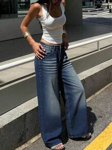Women's Hip Hop Baggy Jeans Wide Leg Mid-Low Waist Jeans Loose Boyfriends Jeans 90s Vintage Denim Pants,Spring Clothes For Women - 藍色 - 查看 5