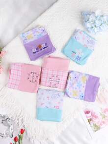 6-Piece Plus Size High Waisted Printed Underwear Set - Soft And Comfortable Elastic Women's Underwear Suitable For Daily And Seasonal Wear - 彩色 - 查看 5