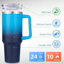 40 Oz Tumbler With Handle And Straw Stainless Steel Tumbler With Lid And Straw Reusable Vacuum Insulated Cup Travel Coffee Mug Blue Gradient 1Pack - 杏色 - 查看 3