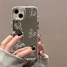 Funda de Teléfono con Patrón para iPhone 17 Air/16e/15/14/13/12/11 Pro/Promax/Plus, Superficie de Espejo HD + Maquillaje Conveniente, Proceso de Galvanoplastia, Simple y a la Moda - Plateado - Ver 11