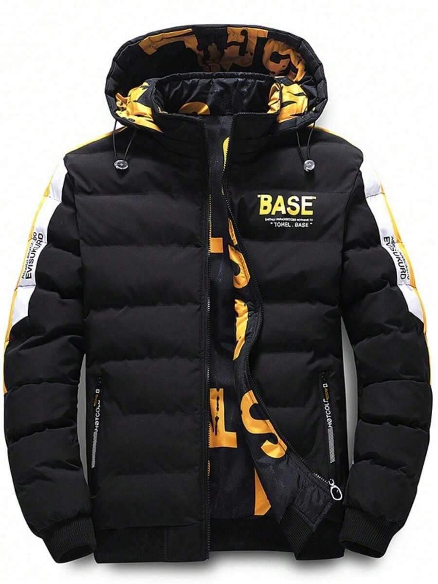PueplepuepleMen invierno cálido de Color sólido hacia abajo abrigo Zip Up ajuste delgado engroscasual bolsillo lateral marrón chaquesuelta - Negro - Ver 1