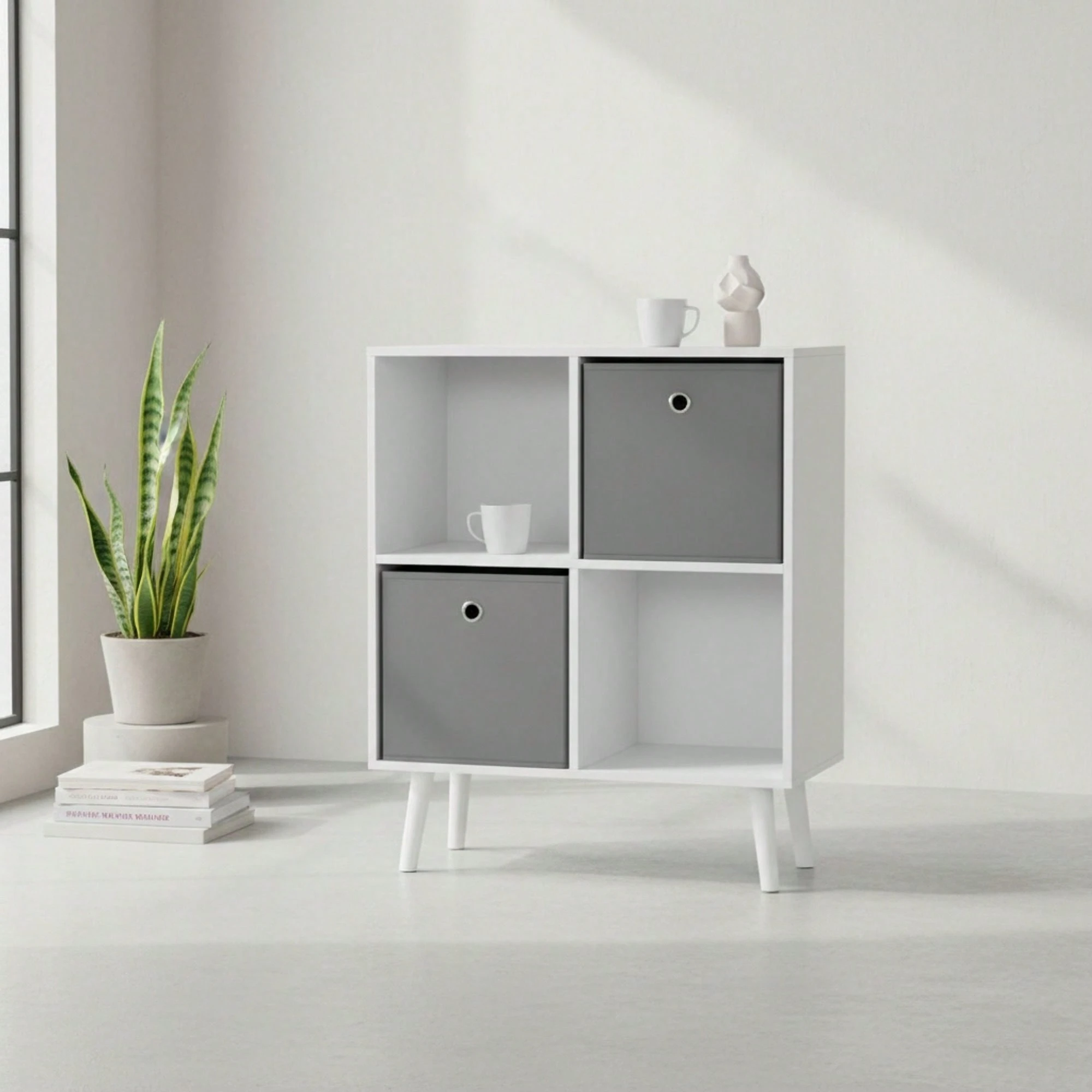 4 Compartment Bookshelf 60x29x75 cm White and Grey