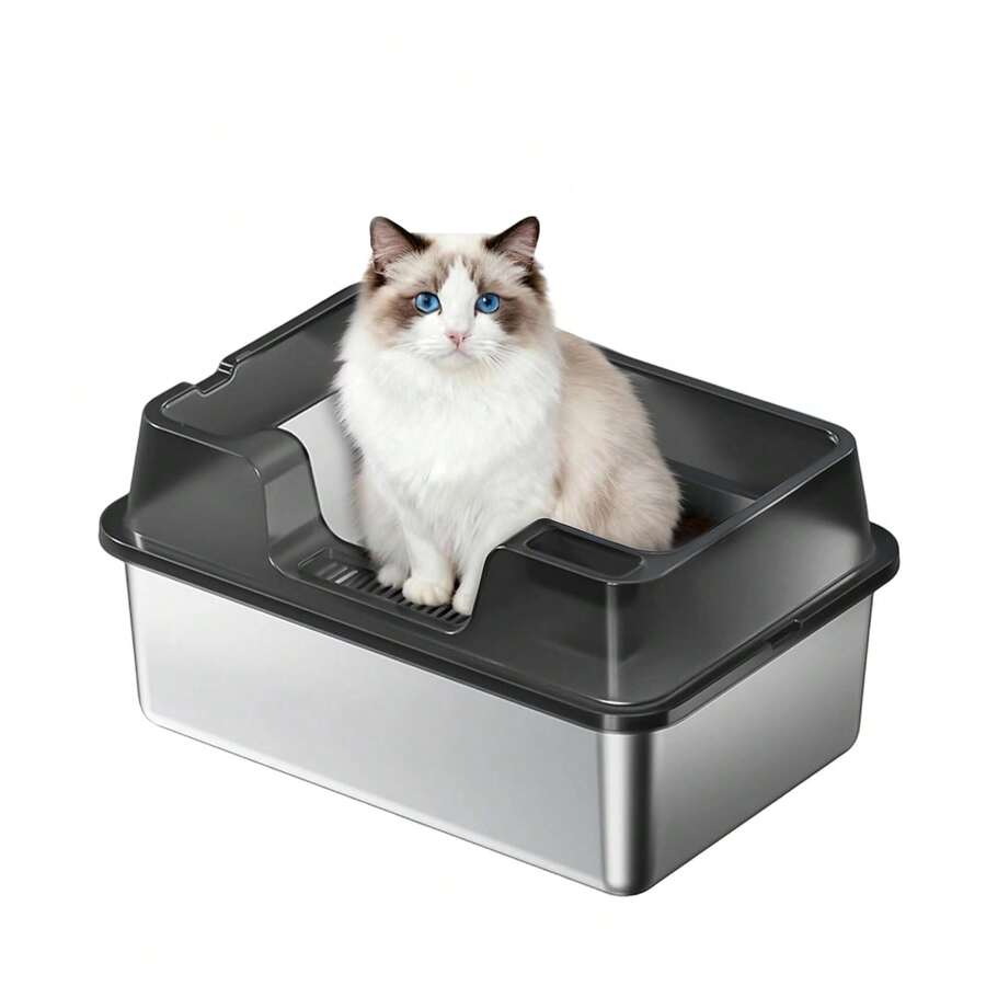 Techigher Stainless Steel Cat Litter Box, Extra Large Litter Box With Scoop, Never Absorbs Odors, Leak-Proof, Stain-Free, Rust-Free, Easy To Clean - Black_50*35*27CM - View 1