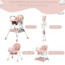 Trona plegable para bebés a partir de los 6 meses, con alfombrilla antideslizante grande y bandeja para juguetes; fácil de limpiar. - Rosa - Ver 8