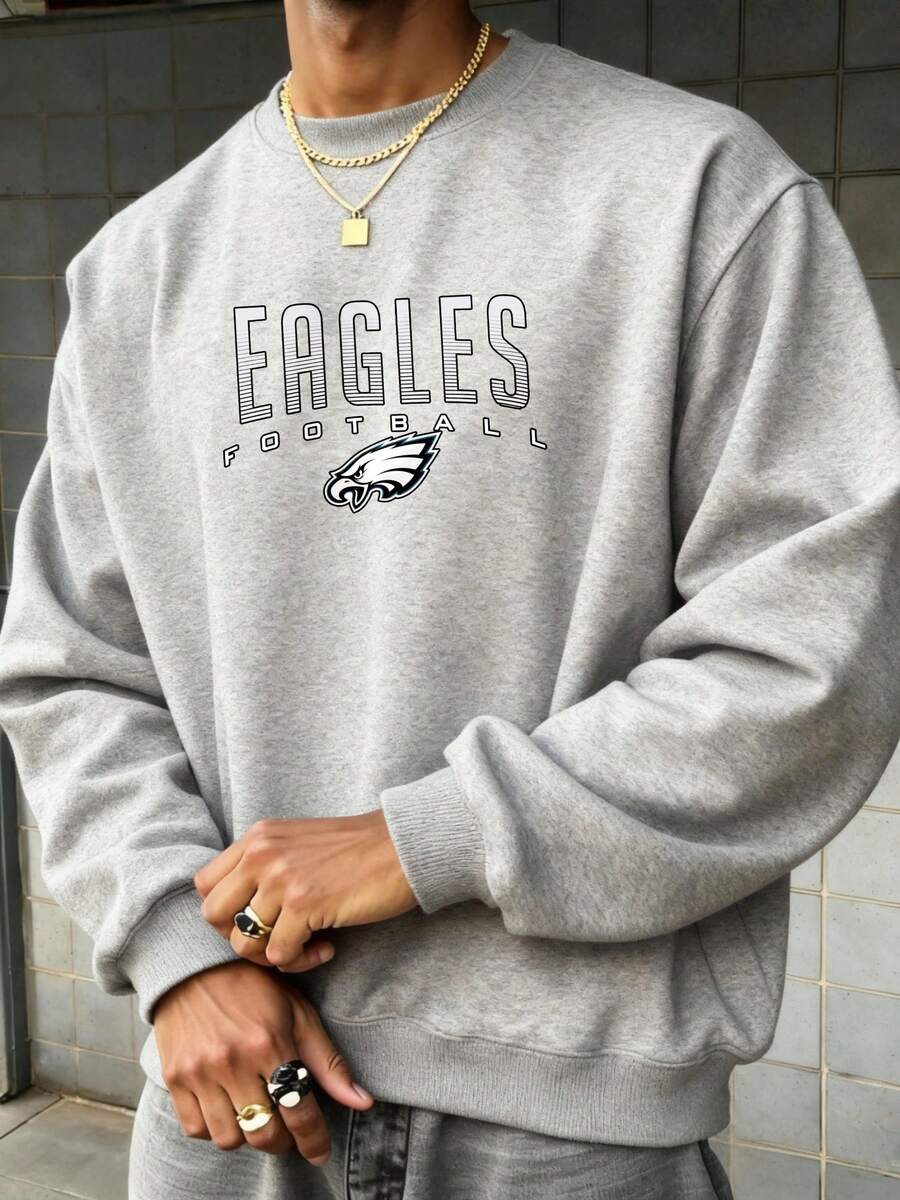 Sudadera sin capucha para hombre estilo navideño Eagles Football Camiseta de manga larga con estampado de calidad transpirable suave y cómoda ideal para fiestas y reuniones Regalo perfecto para hombres en Navidad ropa casual versátil para uso diario y regalos entre amigos - Gris - Ver 1