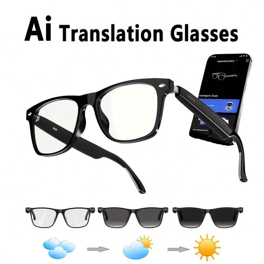AI Smart Glasses, New Multifunctional Audio Glasses For Men And Women, Support Real-Time Translation And Video Translation, Built-In Microphone And Speaker, HD Voice Calls And Hi-Fi Music - Black-photochromic Lenses - View 1