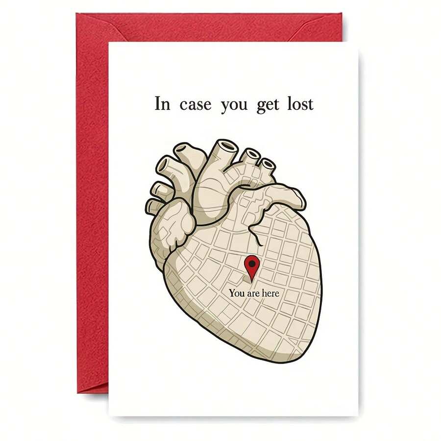 Kartu dan Amplop Jantung yang Akurat Secara Anatomi - Surat Cinta Bertema Medis, Dengan Penanda "Kamu di Sini", Desain Anatomi Jantung, Cocok untuk Dokter, Pasangan Jiwa, Pasangan Jarak Jauh - Hadiah Hari Valentine, Ulang Tahun, Ulang Tahun Pernikahan - Amplop Merah Elegan - jantung - View 1