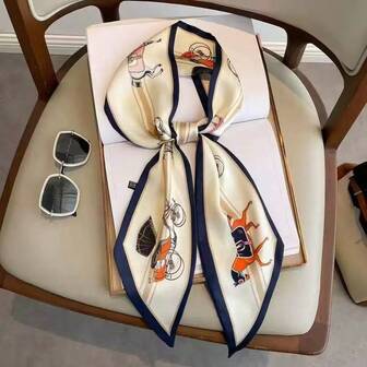 1pc Women Carriage Print Fashion Style Silk Scarf Bandana,Skinny Scarf,Head Band Ideal For Dressing Up Your Look Silk Scarves