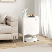 Steel Bedside Table, Multifunctional Side Table, Adjustable Shelf, For Bedroom Or Living Room, White - White - View 7