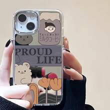 Funda para teléfono con diseño de oso "Happy Proud Life", compatible con iPhone 16, 15, 14 Pro Max, 13, 12, 11, XR y XS Plus. Fabricada en silicona TPU, ofrece protección contra golpes y caídas, además de una excelente sensación al tacto. Es el regalo ideal para familiares, amigos y seres queridos. - Plateado - Ver 1