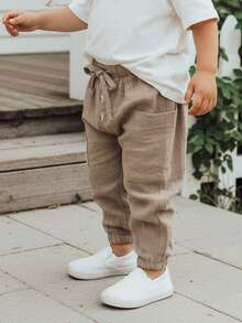 Unisex Baby Pants Pack Of 3 Toddler Boys Joggers Kids Girls Trousers Solid Color Elastic Waist Bottoms Soft Cotton Cargo Pants Casual Trousers - 綠色 - 查看 7
