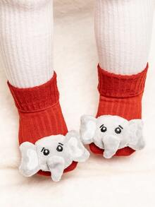 1 Pair Baby Elephant Print Anti-Slip Dotted Grip Socks, Soft, Warm, Breathable, Suitable For Spring/Summer, Casual Wear, Playdates - Multicolor - View 10