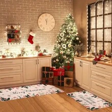 Bộ 1/2 thảm trải sàn nhà bếp chủ đề Giáng sinh, thảm họa tiết cây thông Noel cổ điển, thảm ván gỗ, thảm kẻ caro kiểu Buffalo, tạo không khí Giáng sinh, chống bẩn và chống trơn trượt, mềm mại và thoải mái, dễ vệ sinh, phù hợp cho phòng ngủ, phòng khách, phòng ăn, nhà bếp, phòng tắm, lối vào, trang trí Giáng sinh, đồ dùng cho tiệc Giáng sinh. - Nhiều màu - Xem 5