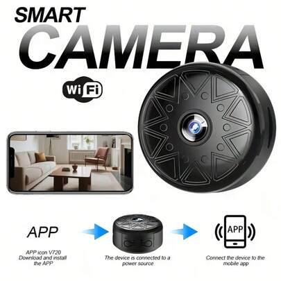 1 Camera mini thông minh 1080P Full HD, hỗ trợ kết nối WiFi 2.4Ghz, truy cập từ xa qua ứng dụng di động, phát hiện chuyển động, ghi hình liên tục, đàm thoại nội bộ, sạc USB, sử dụng trong nhà/ngoài trời - Thích hợp cho an ninh văn phòng, xe hơi và nhà ở, camera giấu kín.