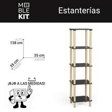 Ecommerc3 MOBLEKIT | 木質、金屬和竹製輔助置物架，無需螺絲即可組裝，多功能家具，不同層數，可用於收納書籍、鞋子和家居裝飾品 - 免費送貨 ✅ 24/48 小時送達西班牙大陸 - 黑色 - 35x35x138 厘米 - 查看 3