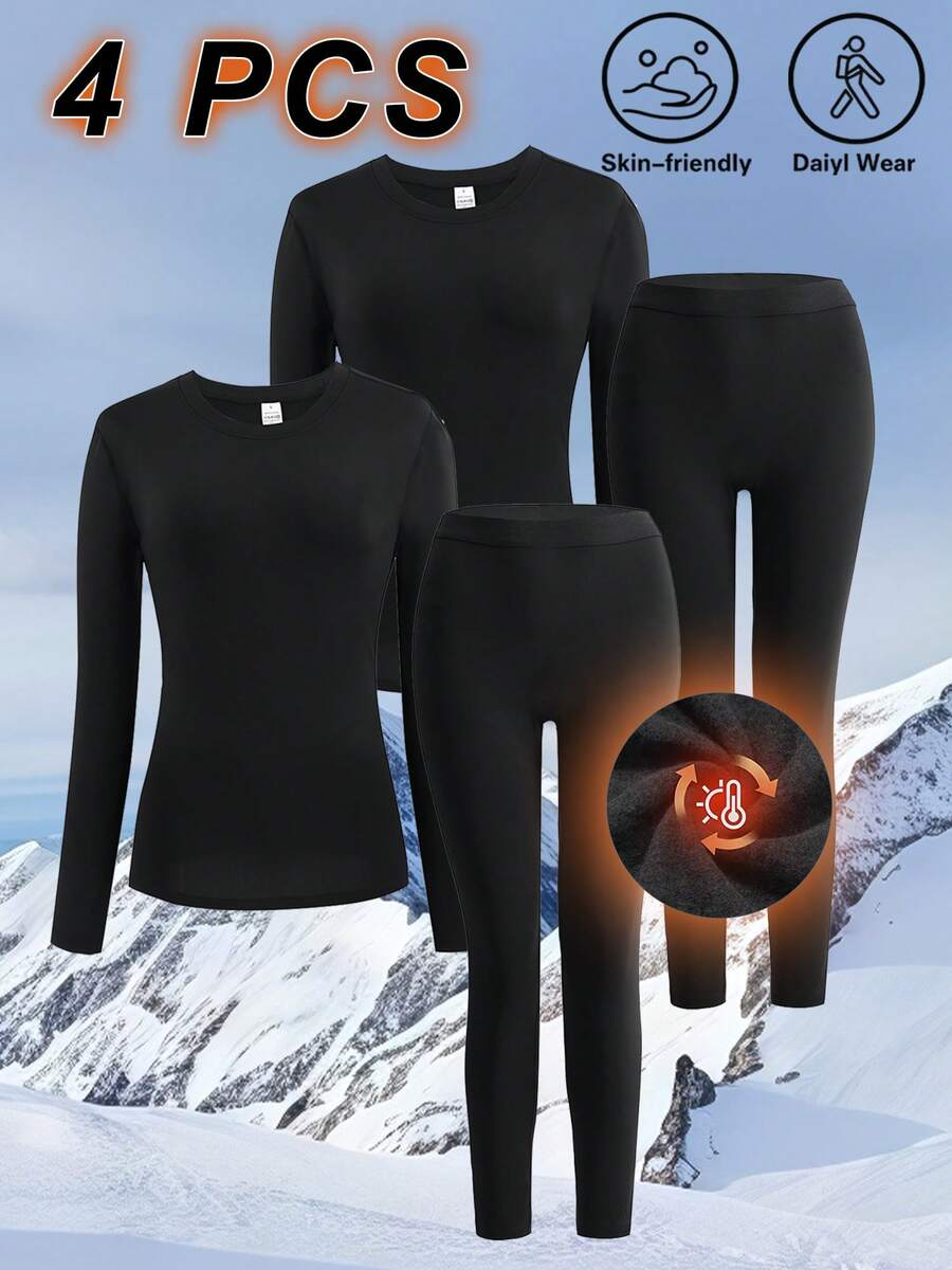 OKP 4piece Thermal Women Set, Gym Clothes Women Set, Cold Weather Clothes, Halloween Costumes Women, Winter Clothes, Stylish Elegant - màu đen - Xem 1