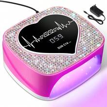 UV LED美甲灯，心形液晶屏美甲烘干机，可爱心形及心电图图案定时美甲灯，触控自动感应快速固化美甲灯，圣诞节和新年礼物，适合女性和女孩，美甲沙龙和家庭使用，粉色 - 玫紅色 - 查看 11